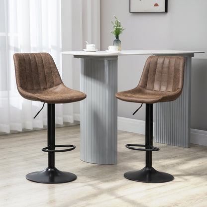 Adjustable Bar Stools Set of 2, Leathaire Swivel Barstools with Back and Footrest, Upholstered Bar Chairs for Kitchen, Dining Room, Home Pub, Brown