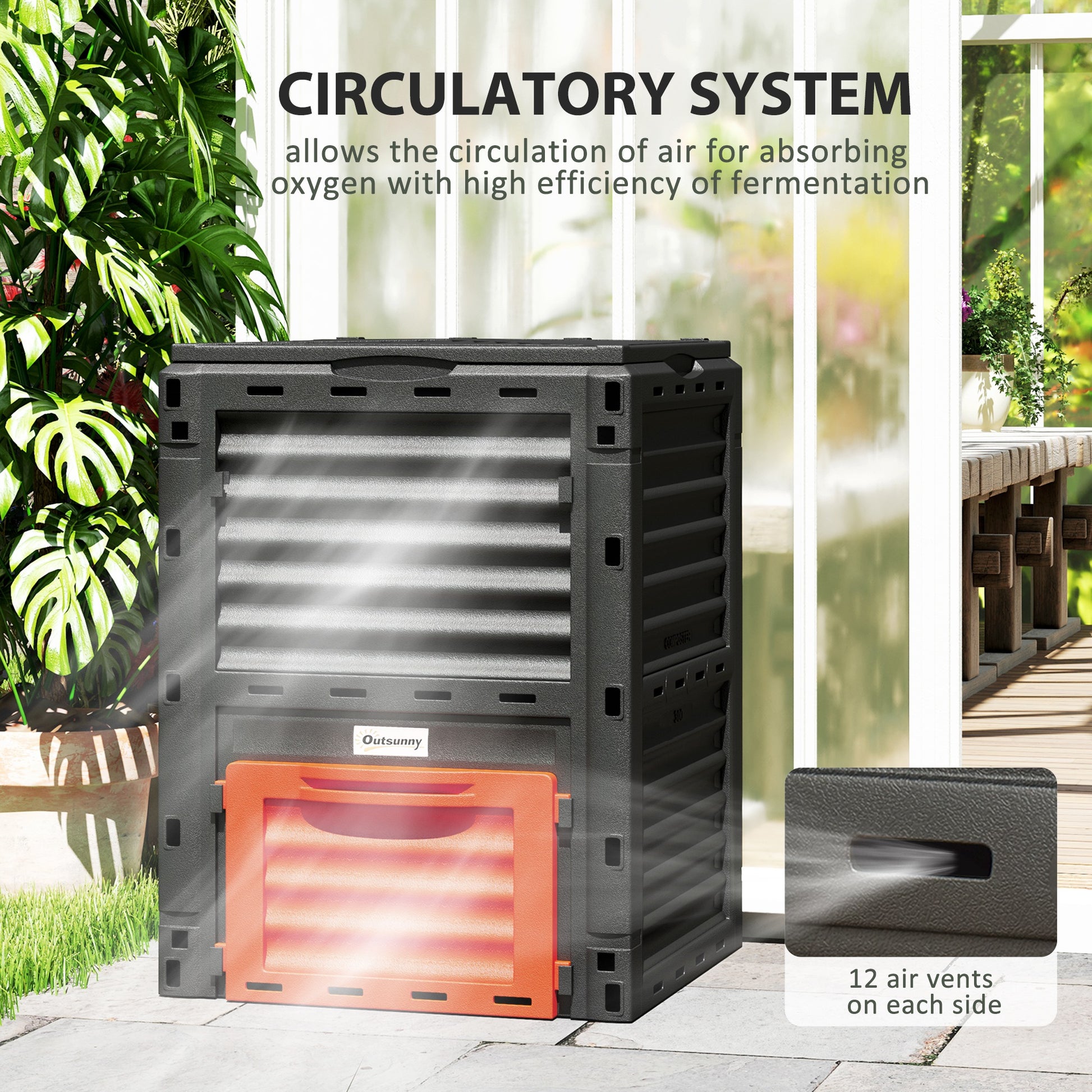 Outdoor Compost Bin Garden Container, Fast Creation of Fertile Soil Aerating Compost Box, 80 Gallon, Orange