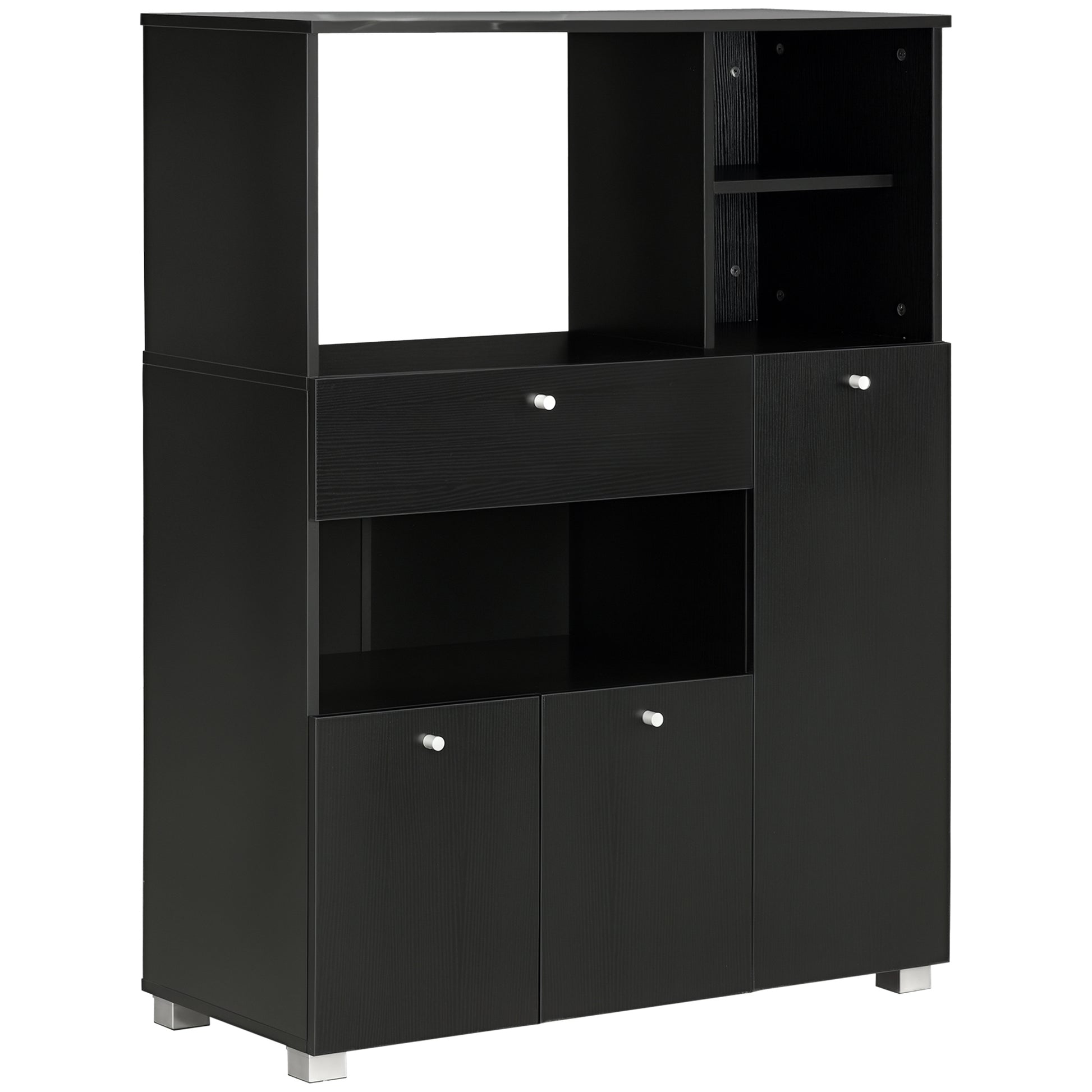 Compact Kitchen Pantry Buffet Server Hutch Storage Cabinet with Microwave Oven Stand Drawer and Shelves, Black
