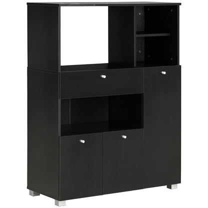Compact Kitchen Pantry Buffet Server Hutch Storage Cabinet with Microwave Oven Stand Drawer and Shelves, Black