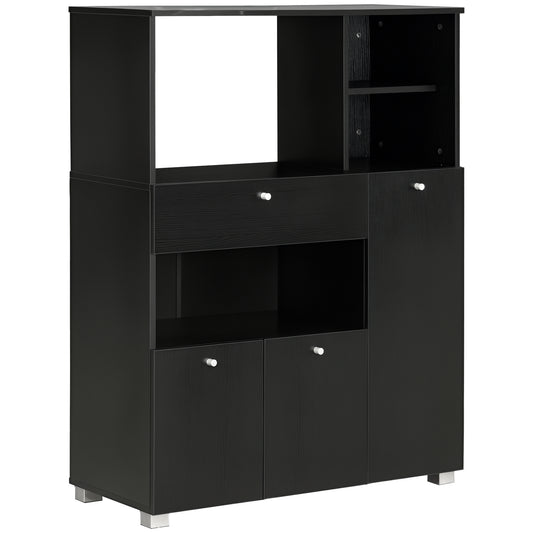 Compact Kitchen Pantry Buffet Server Hutch Storage Cabinet with Microwave Oven Stand Drawer and Shelves, Black
