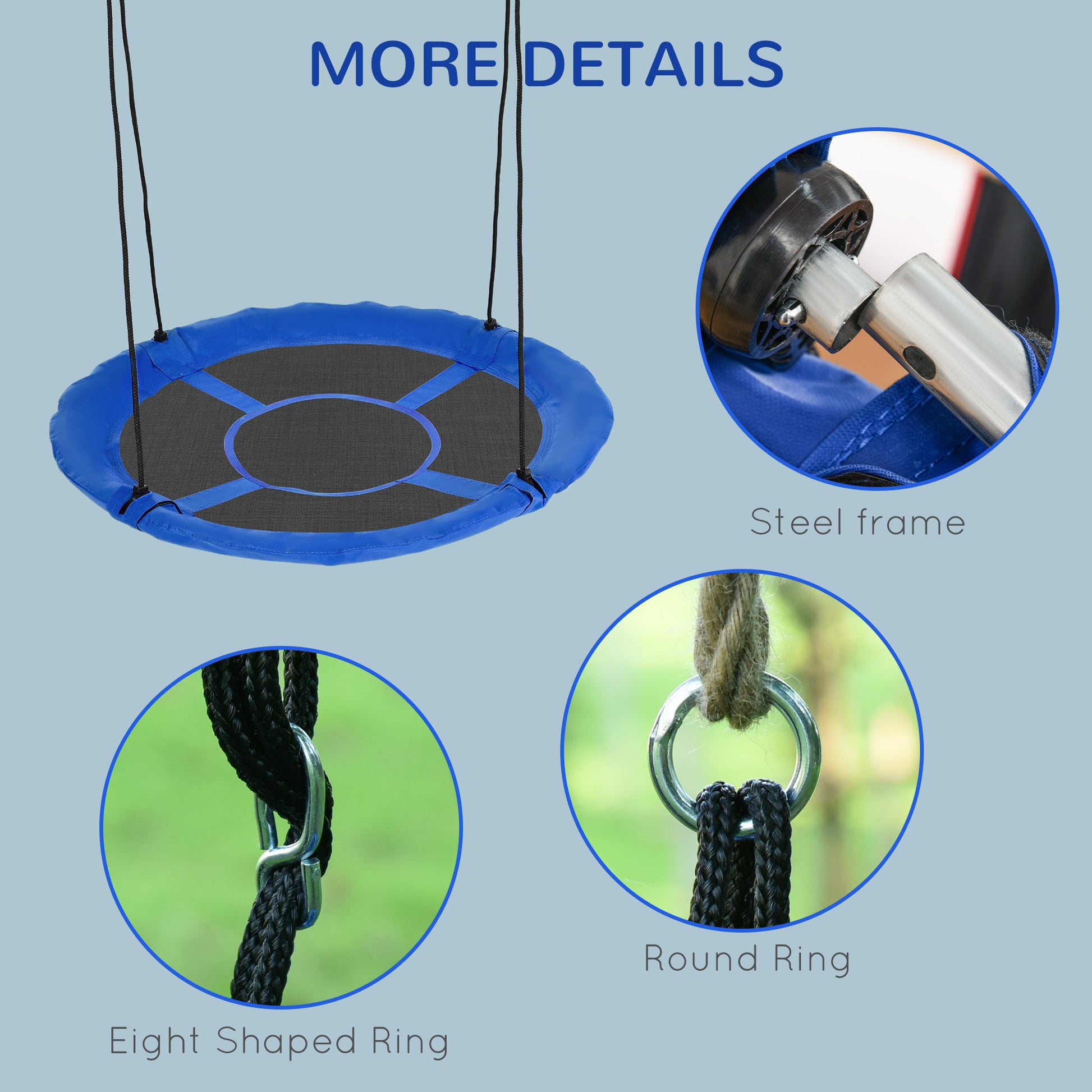 43.25" Saucer Swing, Nest Web Rope Seat with Adjustable Hanging Ropes, for Indoor Outdoor Children 3-12 Years Old, Blue