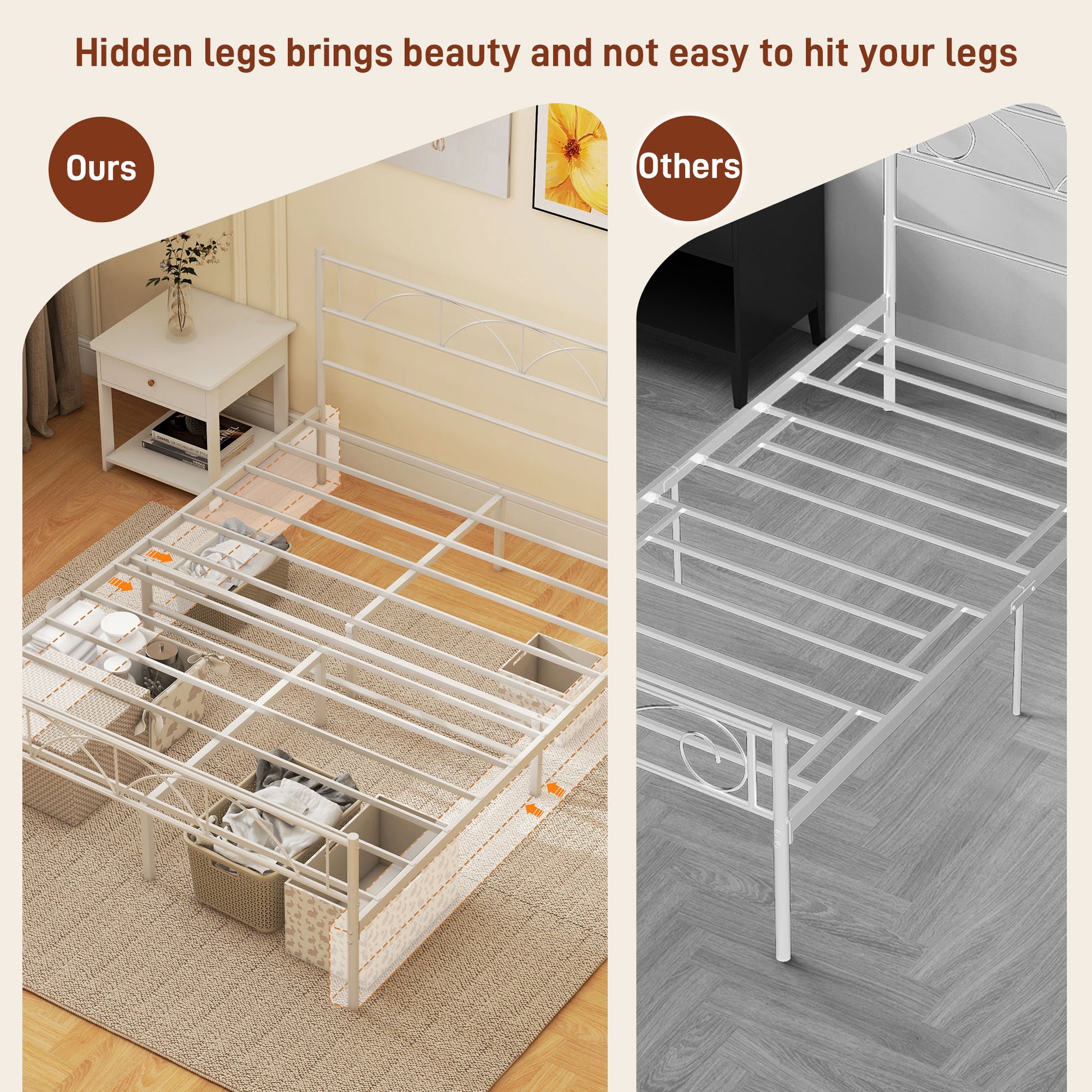 Metal Full Platform Bed Frame with Headboard, Steel Slat Support, Underbed Storage, No Box Spring Needed, Easy Assembly
