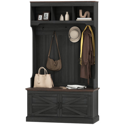 3-in-1 Hall Tree with Bench, Coat Rack with Shoe Storage, Distressed Black