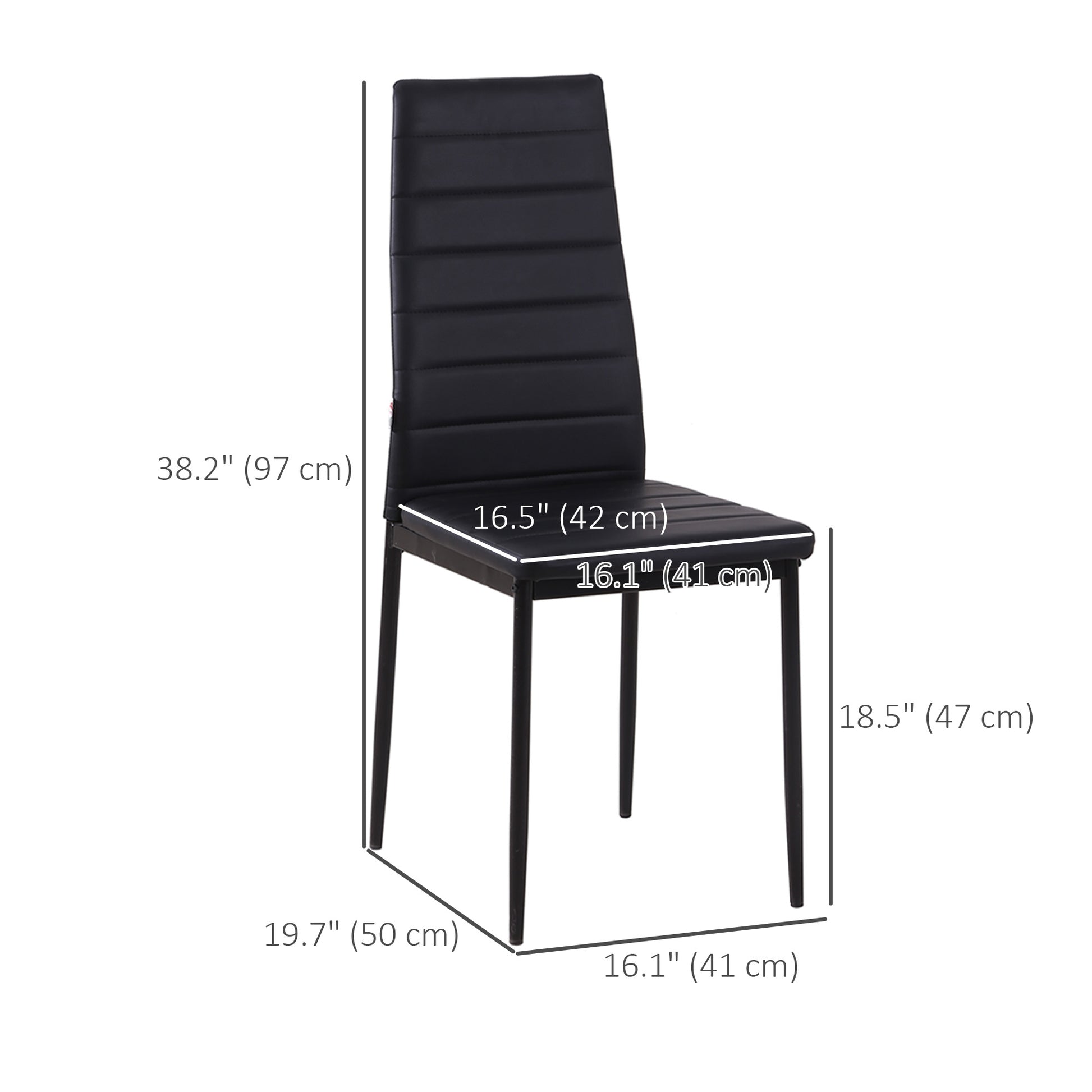 High Back Dining Chairs, Modern Upholstered PU Leather Accent Chairs with Metal Legs for Kitchen, Set of 4, Black