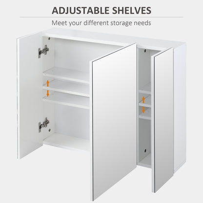28" x 24" Wall Mounted Mirror Cabinet, Bathroom Medicine Cabinet with Mirror, 3 Doors and Adjustable Shelves, White