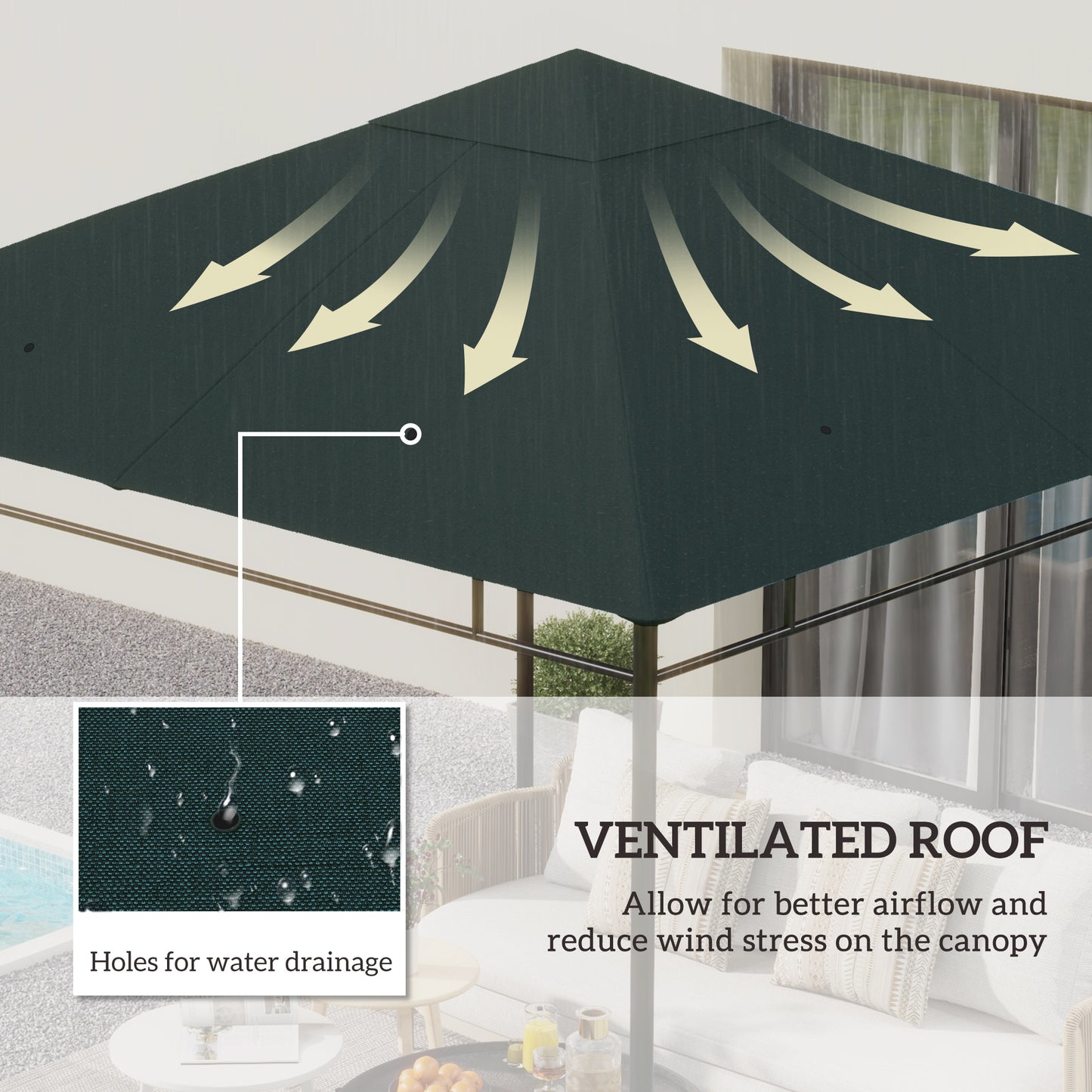 10' x 10' Square Gazebo Canopy Replacement UV Protected Top Cover Sun Shade Grey