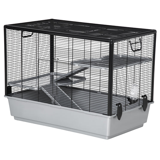 3-tier Hamster Cage, Guinea Pig Cage with Accessories Food Dish Water Bottle, Ramps, 31.5"x19"x 23", Grey