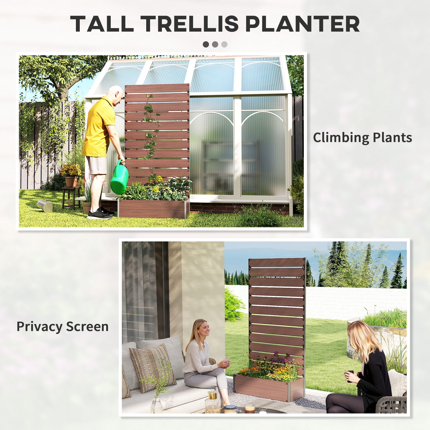 Raised Garden Bed with Trellis, Outdoor Climbing Plant Planter Box, Durable Garden Support Structure for Patio and Backyard, Light Brown