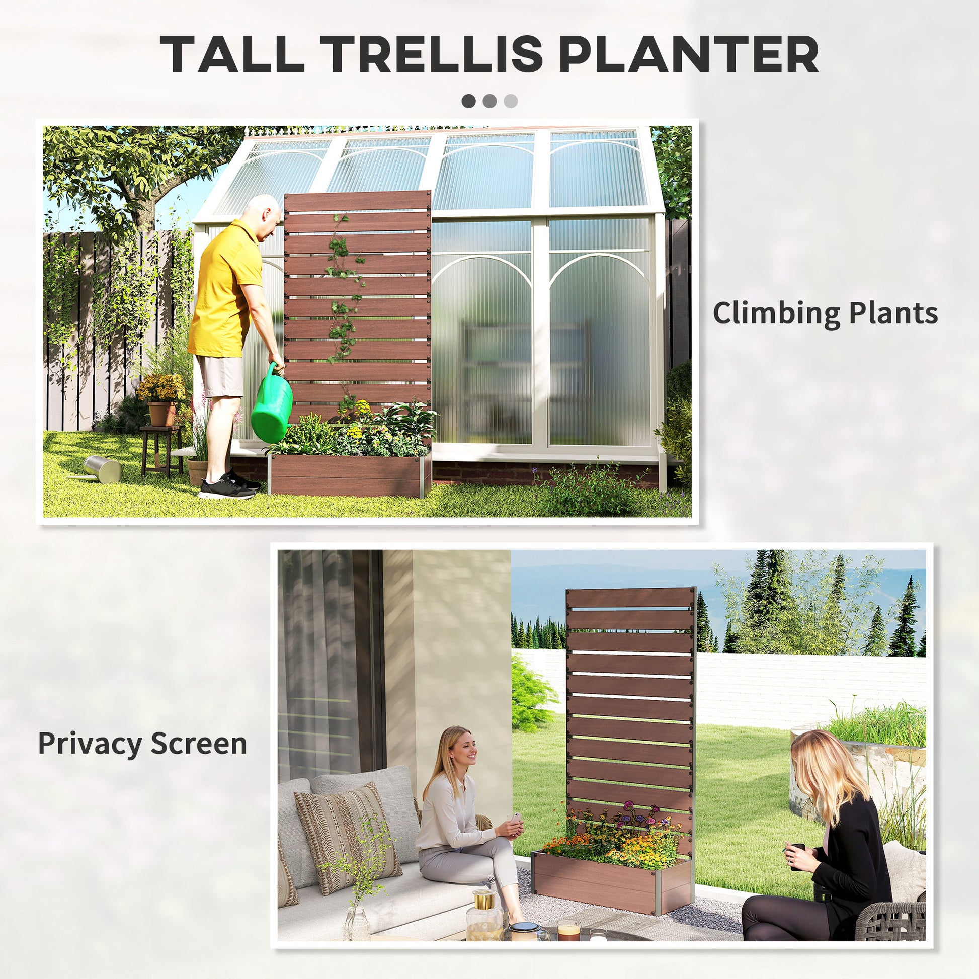 Raised Garden Bed with Trellis, Outdoor Climbing Plant Planter Box, Durable Garden Support Structure for Patio and Backyard, Light Brown
