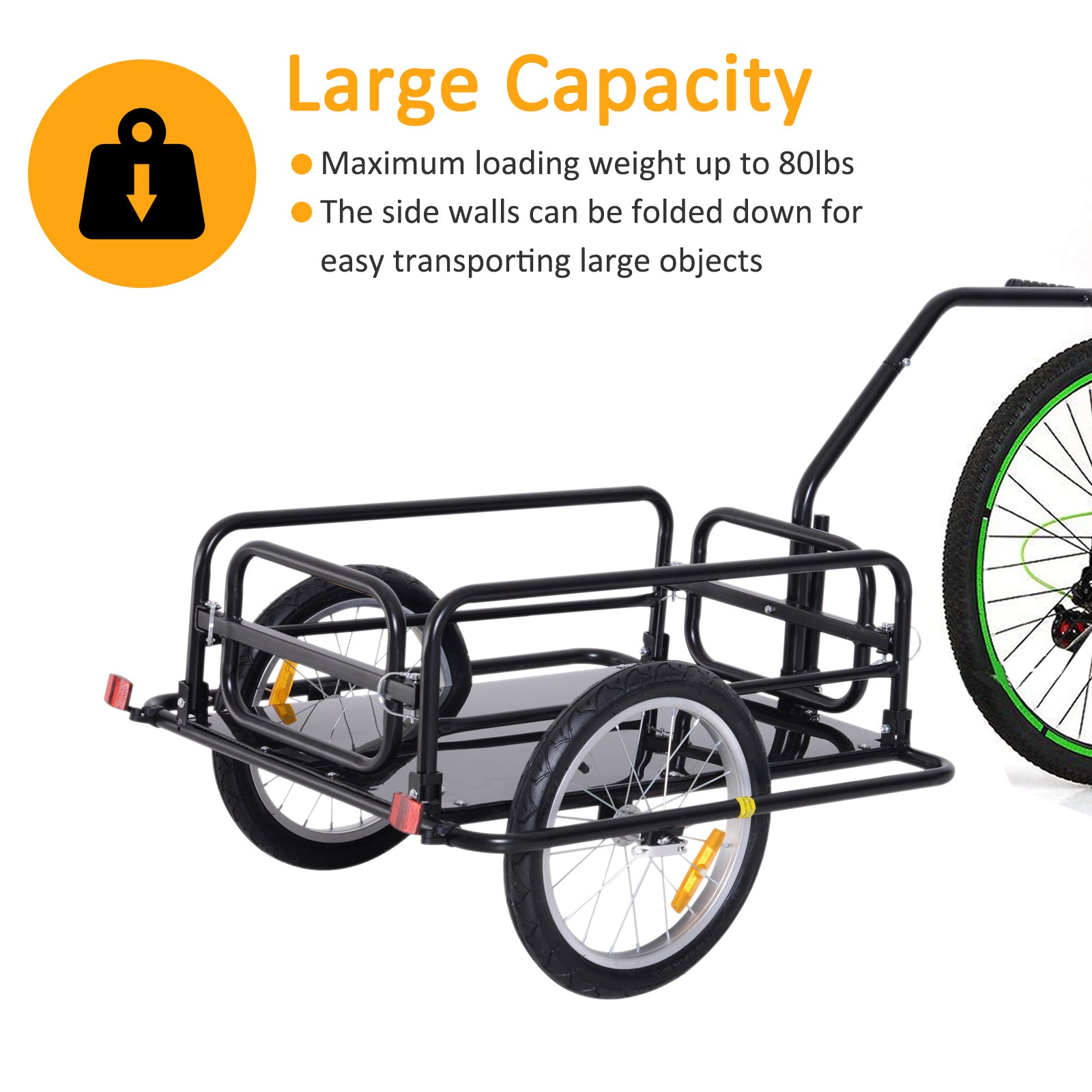 Aosom Folding Bicycle Cargo Trailer Utility Bike Cart Carrier for Garden Patio with Hitch Black