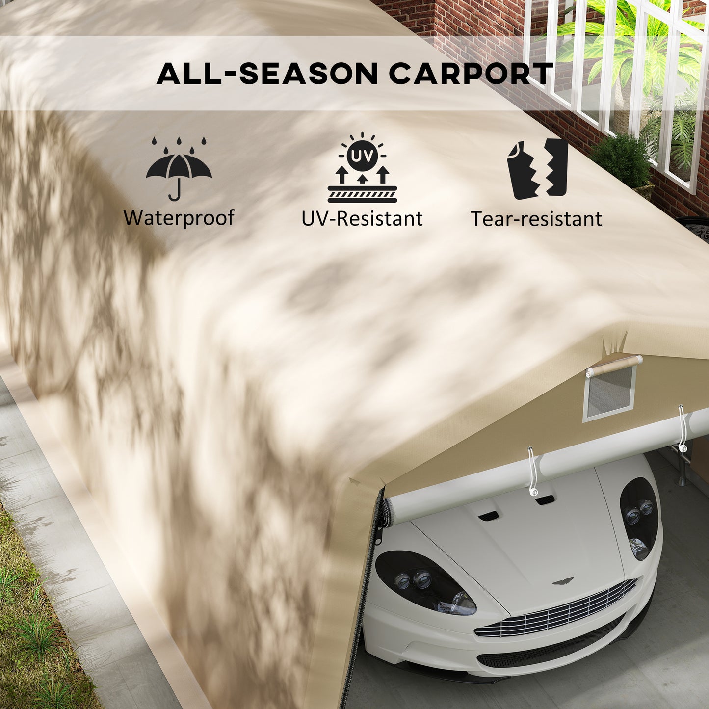 11' x 20' Portable Garage, Heavy Duty Carport Canopy with Ventilation Windows and Large Roll-up Door, Khaki
