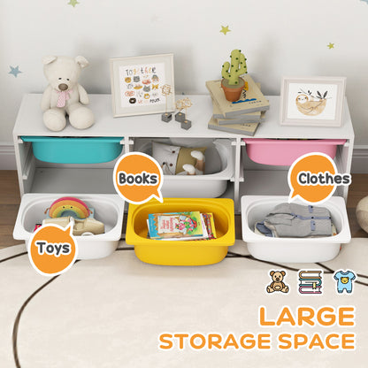 Qaba Kids Toy Storage Organizer with 6 Removable Plastic Bins for Toddlers, Toy Box for Bedroom, Nursery, Playroom