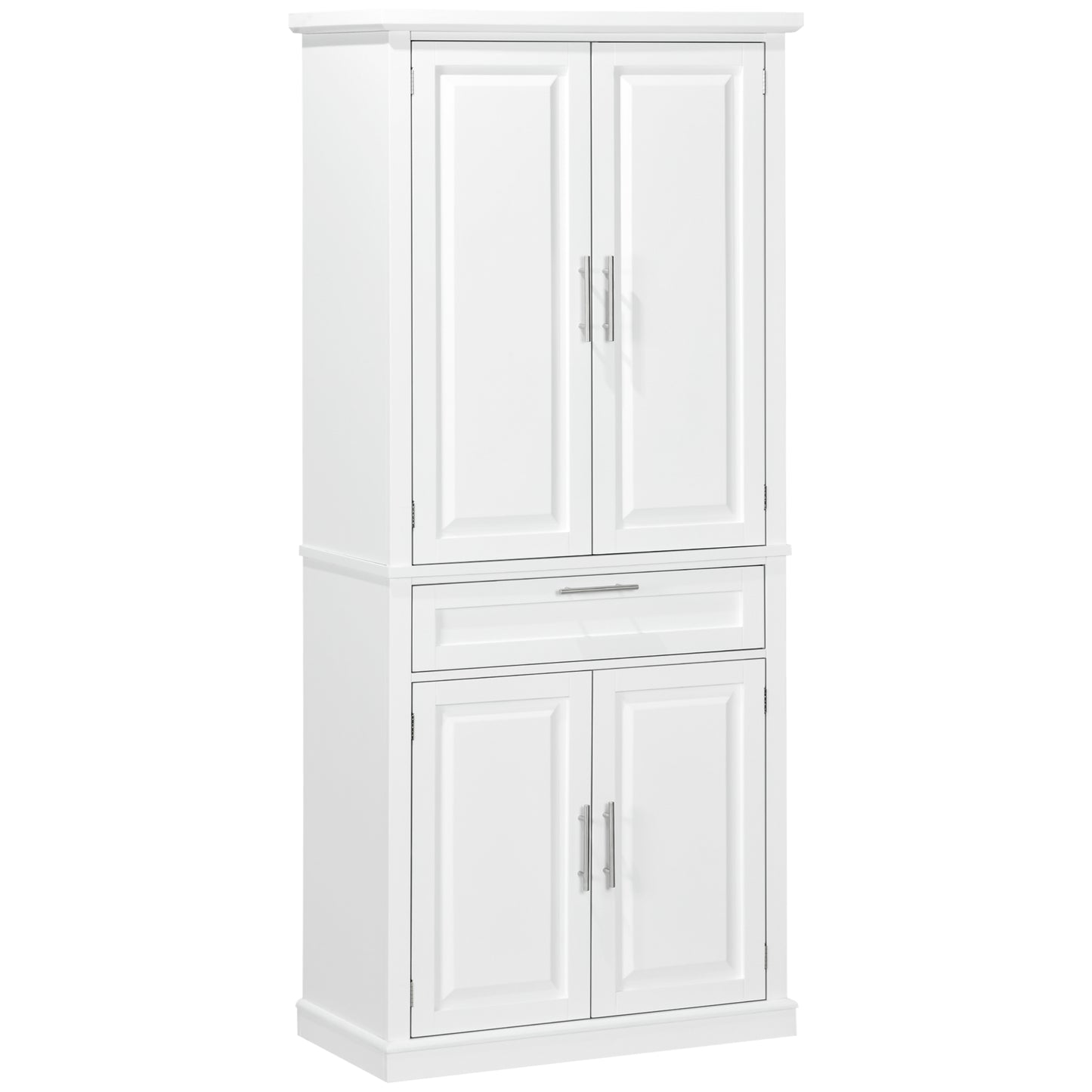 72" Kitchen Pantry Cabinet, Freestanding Storage Cabinet, 4-Door Cabinet with Drawer and Adjustable Shelves, White