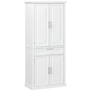 72" Kitchen Pantry Cabinet, Freestanding Storage Cabinet, 4-Door Cabinet with Drawer and Adjustable Shelves, White