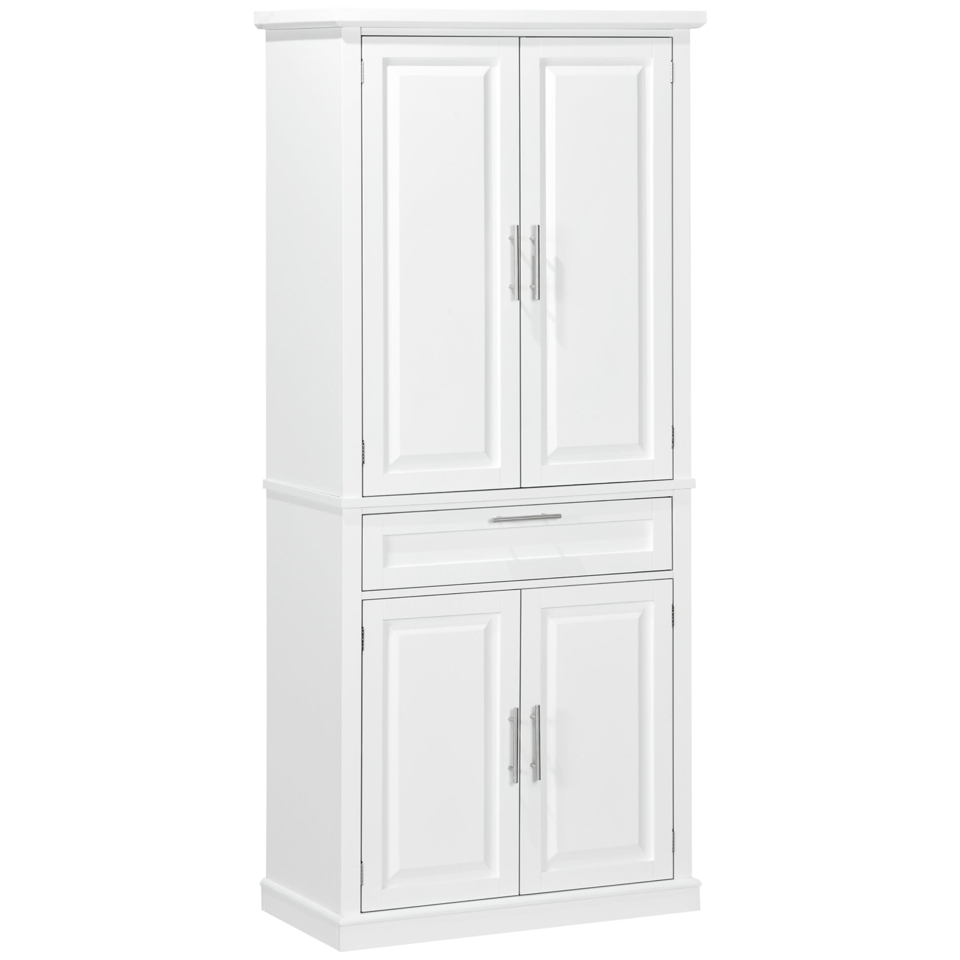 72" Kitchen Pantry Cabinet, Freestanding Storage Cabinet, 4-Door Cabinet with Drawer and Adjustable Shelves, White