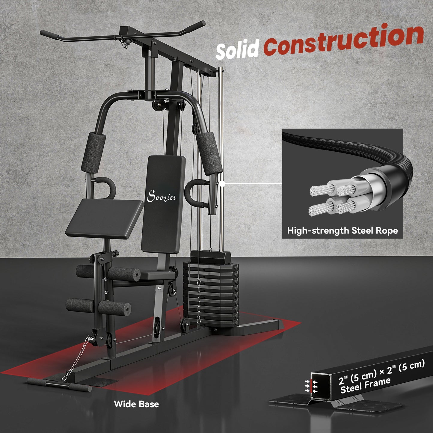 Soozier Multi-Exercise Home Gym Station with 99lbs Weight Stack, for Full Body Workout