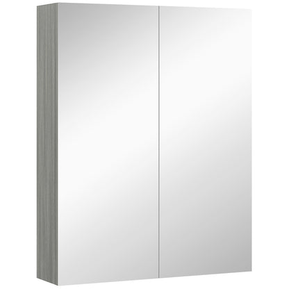 Wall Mount Mirrored Medicine Cabinet, Bathroom Mirror Cabinet with Adjustable Shelf, Double Soft Closing Doors, Grey