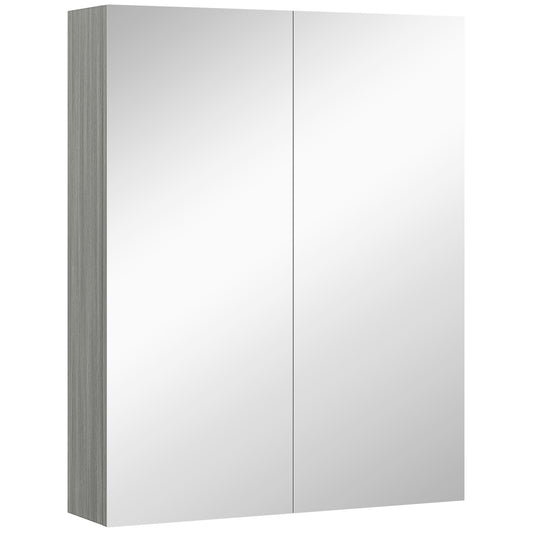 Wall Mount Mirrored Medicine Cabinet, Bathroom Mirror Cabinet with Adjustable Shelf, Double Soft Closing Doors, Grey