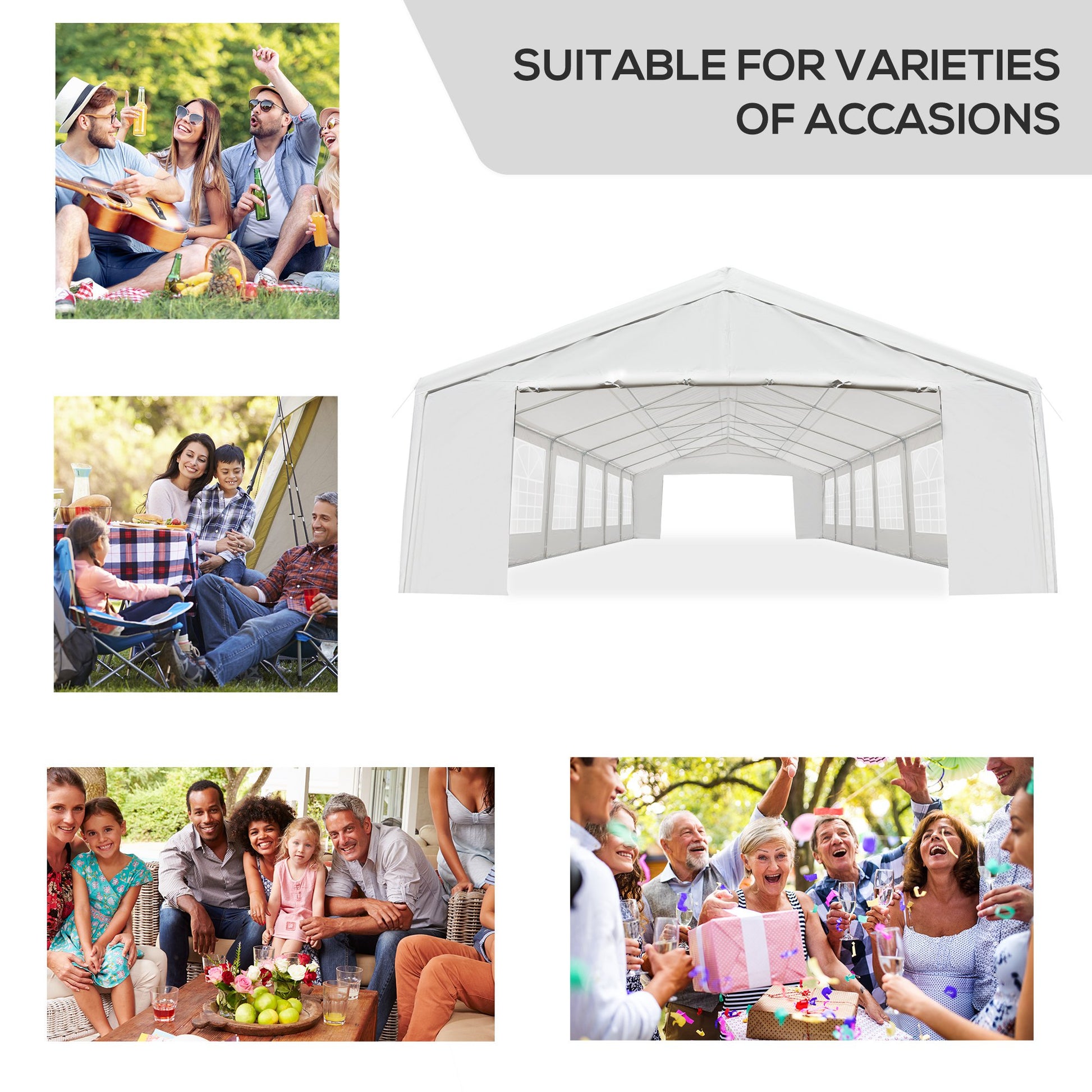 40’x20’ Heavy-duty Large Outdoor Carport Garage Party Event Tent Patio Gazebo Canopy w/ Removable Sidewall White