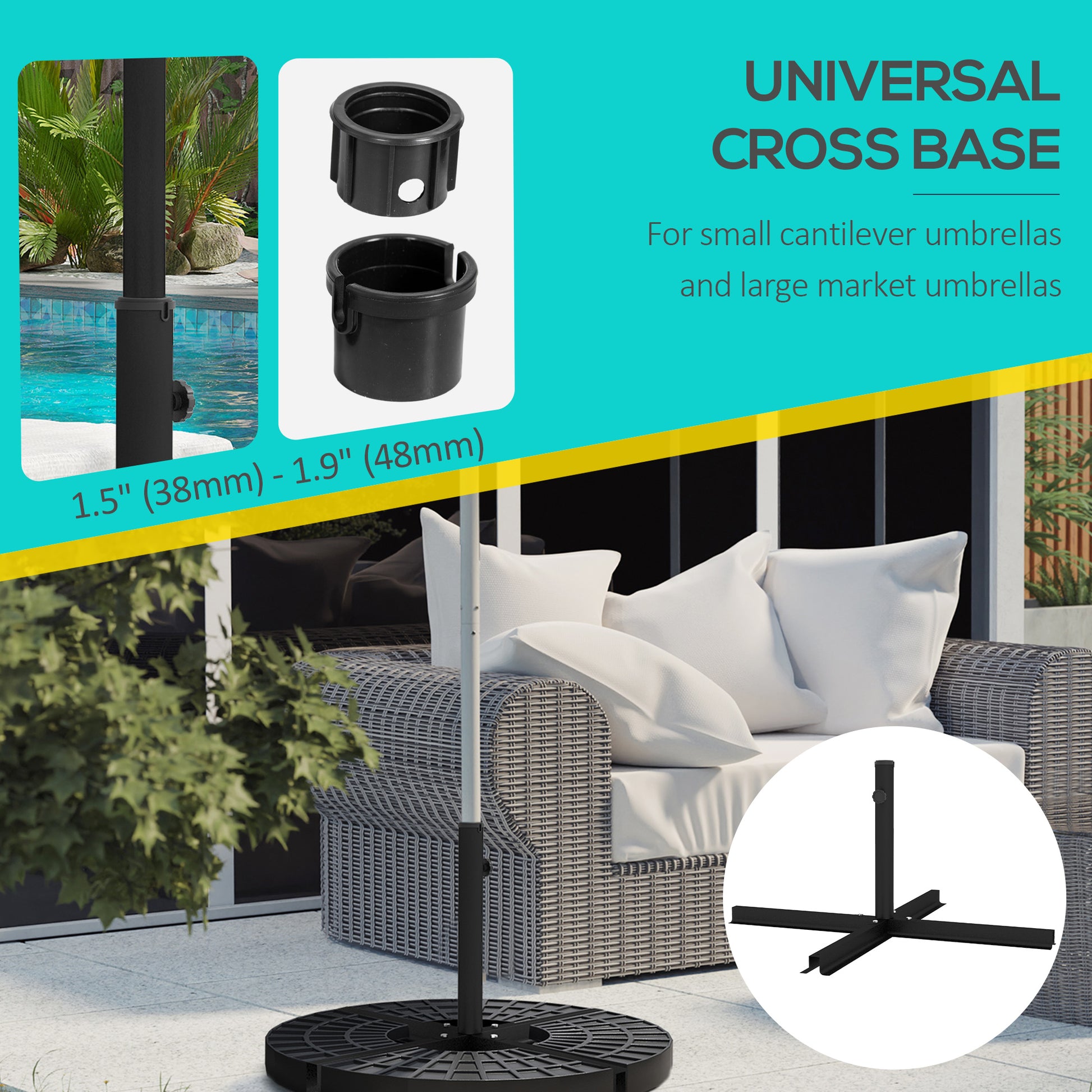 Outdoor Universal Cross Brace Stand for Small Offset Umbrella or Large Market Umbrella, Black