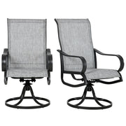2-Piece Swivel Garden Chairs, 360° Swivel Rocking Outdoor Chairs with Curved Armrests, Breathable Mesh Seat & S Shape Backrest for Yard, Lawn, Porch, Dark Grey