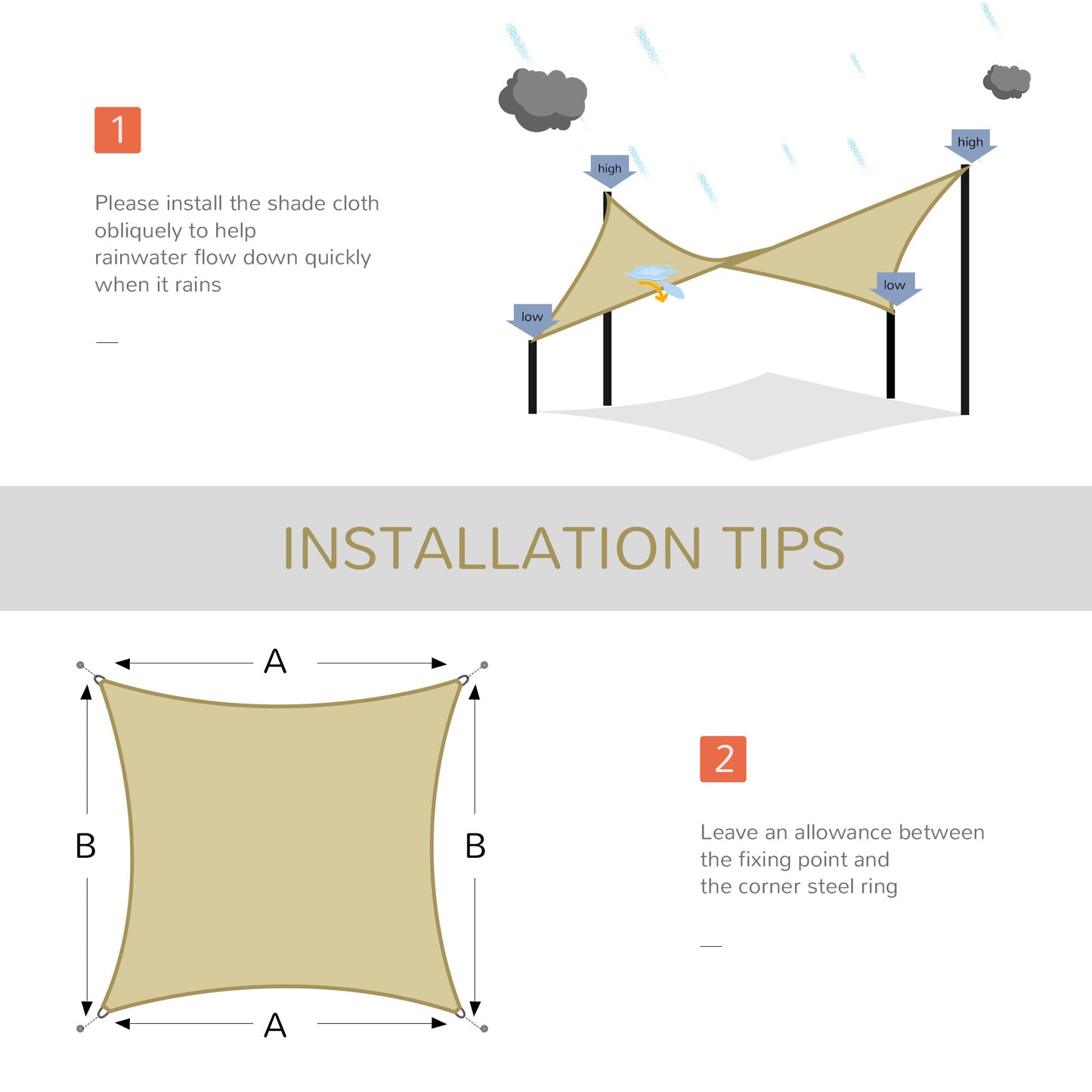 Square 12’ Canopy Sun Sail Shade Garden Cover UV Protector Outdoor Patio Lawn Shelter with Carrying Bag Sand
