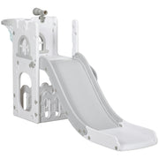 Qaba 5 in 1 Toddler Slide with Basketball Hoop, Climber, Telescope, Storage Basket, for 1-3 Years Kids Indoor Use, Grey