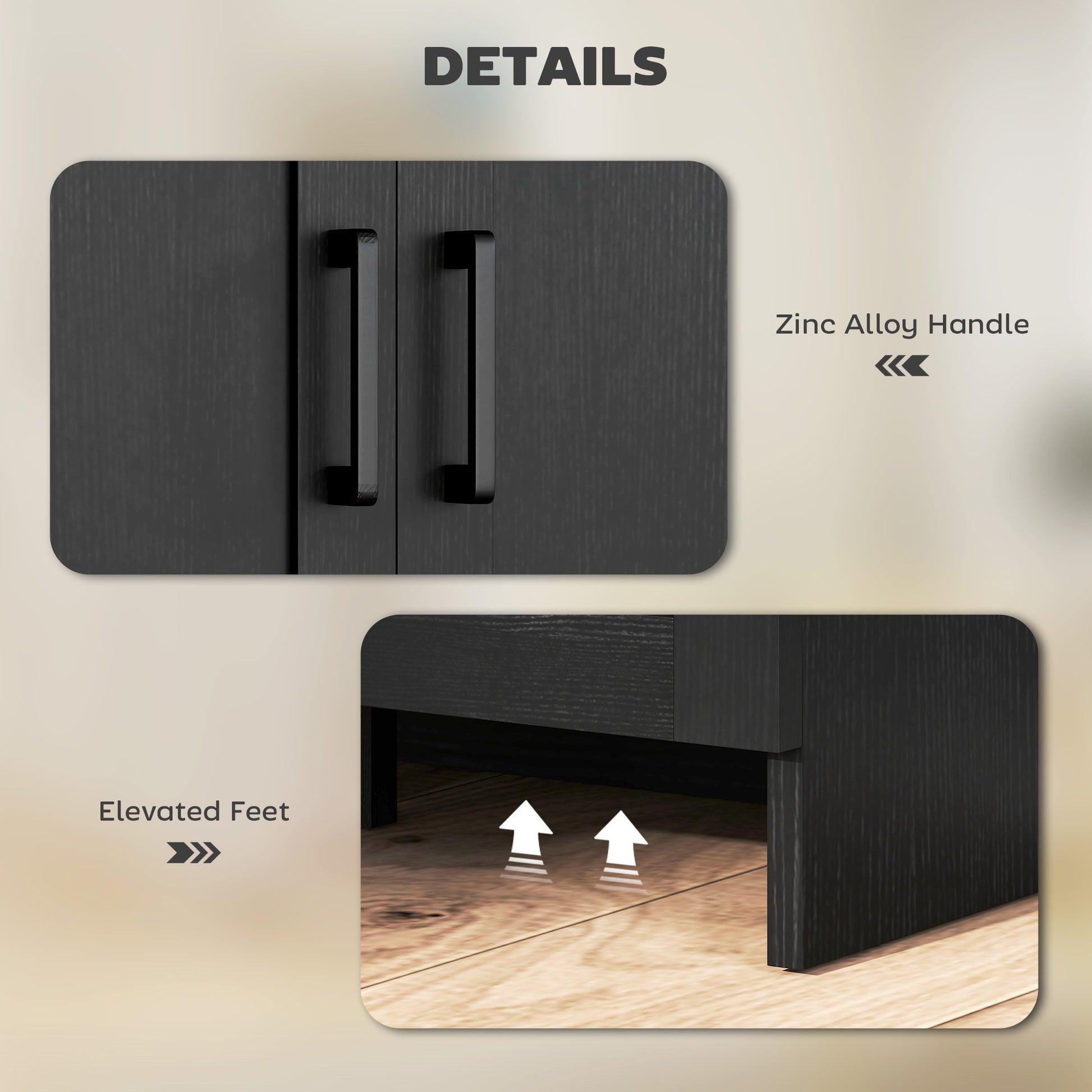 Modern Sideboard Buffet Cabinet, Modern Kitchen Storage Cabinet with 3 Doors Adjustable Shelves, for Dining Room, Black