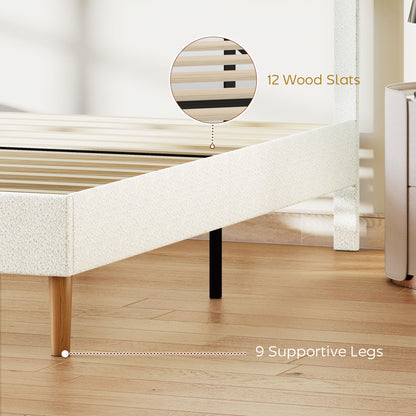 Queen Size Bed Frame with Adjustable Headboard Upholstered Platform Bed Frame with Wood Slat Support Noise Free White