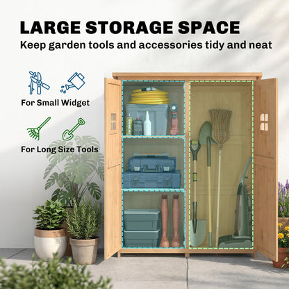 4x1.5ft Wooden Garden Storage Shed, Outdoor Tool Cabinet Organizer with Windows and Double Door, Nature Wood