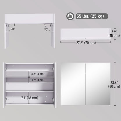 Wall Mount Mirrored Medicine Cabinet, Bathroom Mirror Cabinet with Adjustable Shelf, Double Soft Closing Doors, Light Lilac