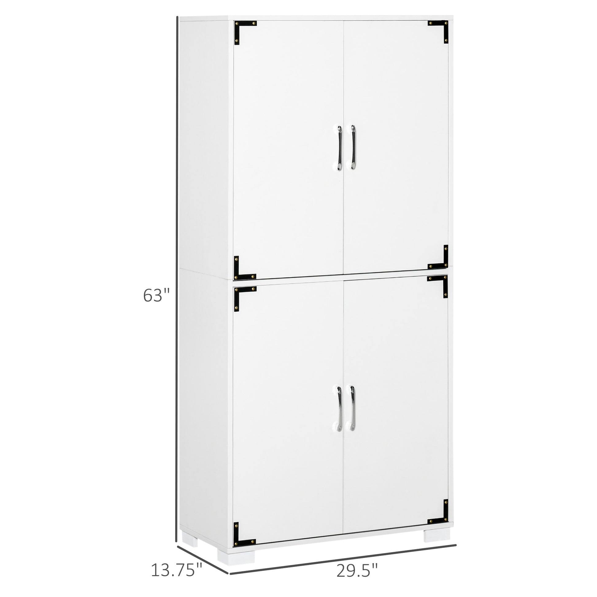 Farmhouse Kitchen Pantry Storage Cabinet with 4 Doors, Kitchen Cabinet with Shelves, White