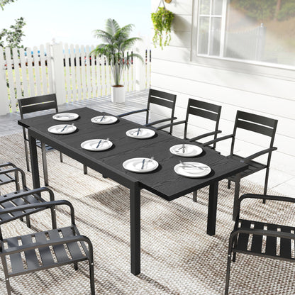 Expandable Patio Dining Table for 8-10 People, 60.6"/84.3" Aluminum Outdoor Dining Table with Adjustable Foot Pads
