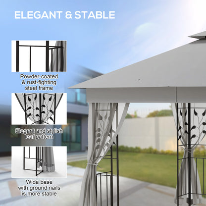 10'x10' Soft-top Steel Patio Gazebo Outdoor Sun Shelter with 2-Tier Polyester Roof, Curtain Sidewalls, Light Grey