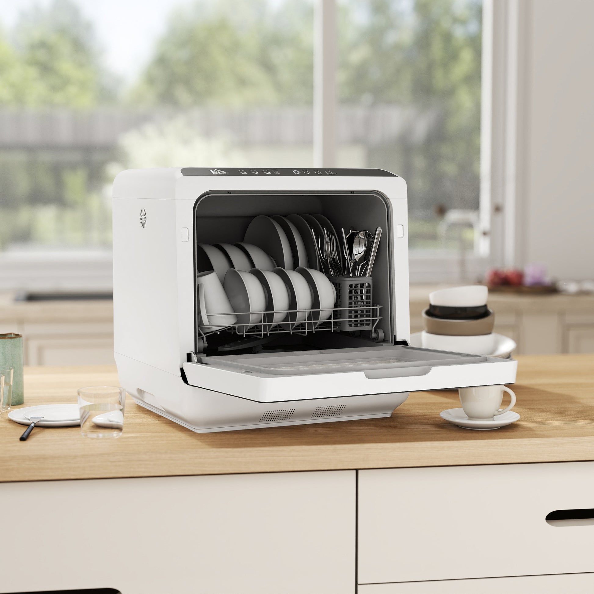 Countertop Dishwasher with Built-in 6L Water Tank, 5 Wash Programs, Touch Control, LED Display, Dual Water Supply, White