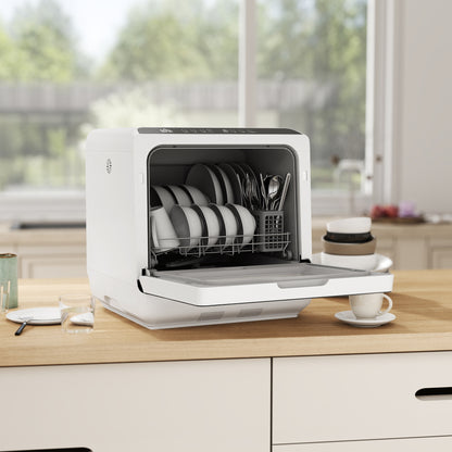 Countertop Dishwasher with Built-in 6L Water Tank, 5 Wash Programs, Touch Control, LED Display, Dual Water Supply, White