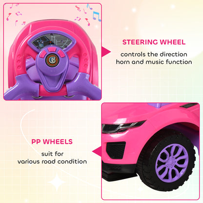Aosom 3 in 1 Kid Ride on Push Car, Toddlers Sliding Walking Car, with Horn, Music, Light, Parent Control Handle, Secure Bar, Under Seat Storage, for Boy Girl 18-36 Months, Pink