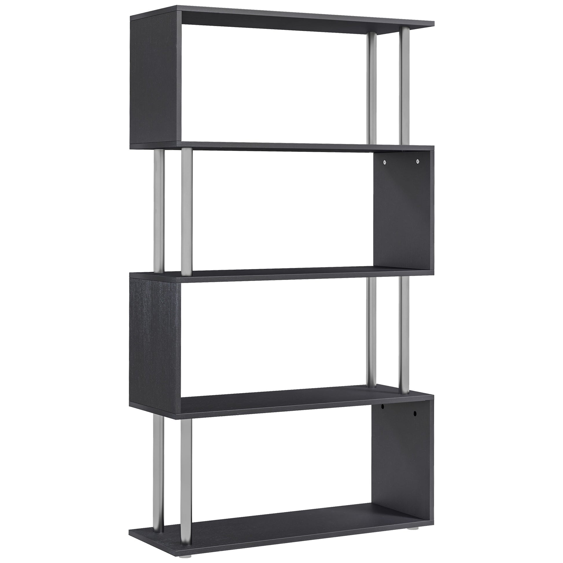 5-Tiers Geometric Wooden Bookcase S-Shaped Storage Bookshelf Display with Metal Frame for Living Room, Bedroom, Home Office, Black