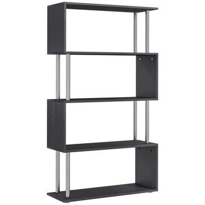 5-Tiers Geometric Wooden Bookcase S-Shaped Storage Bookshelf Display with Metal Frame for Living Room, Bedroom, Home Office, Black