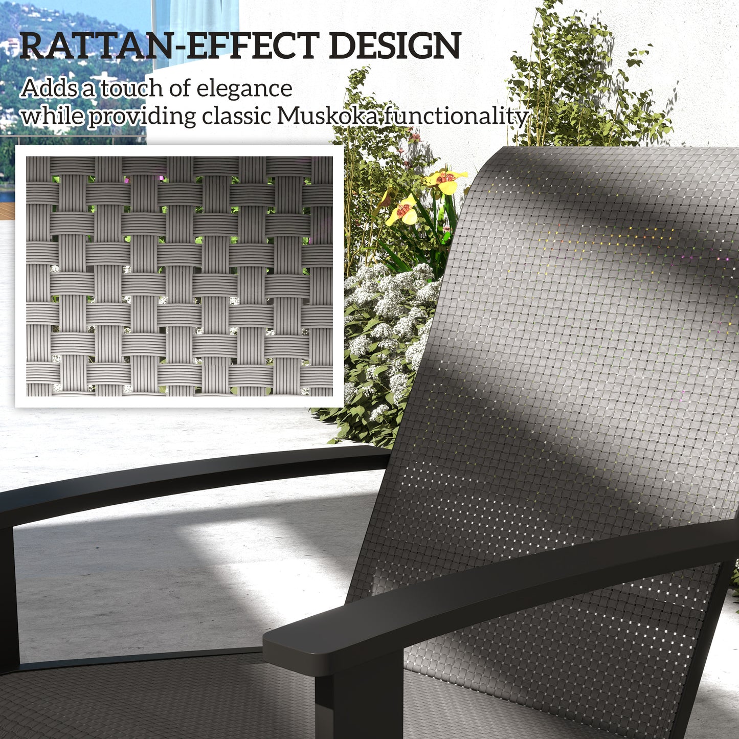 2 Pieces Outdoor Adirondack Chairs Muskoka Chairs with Aluminum Frame, Mesh Seat, High Back for Garden, Deck, Dark Grey