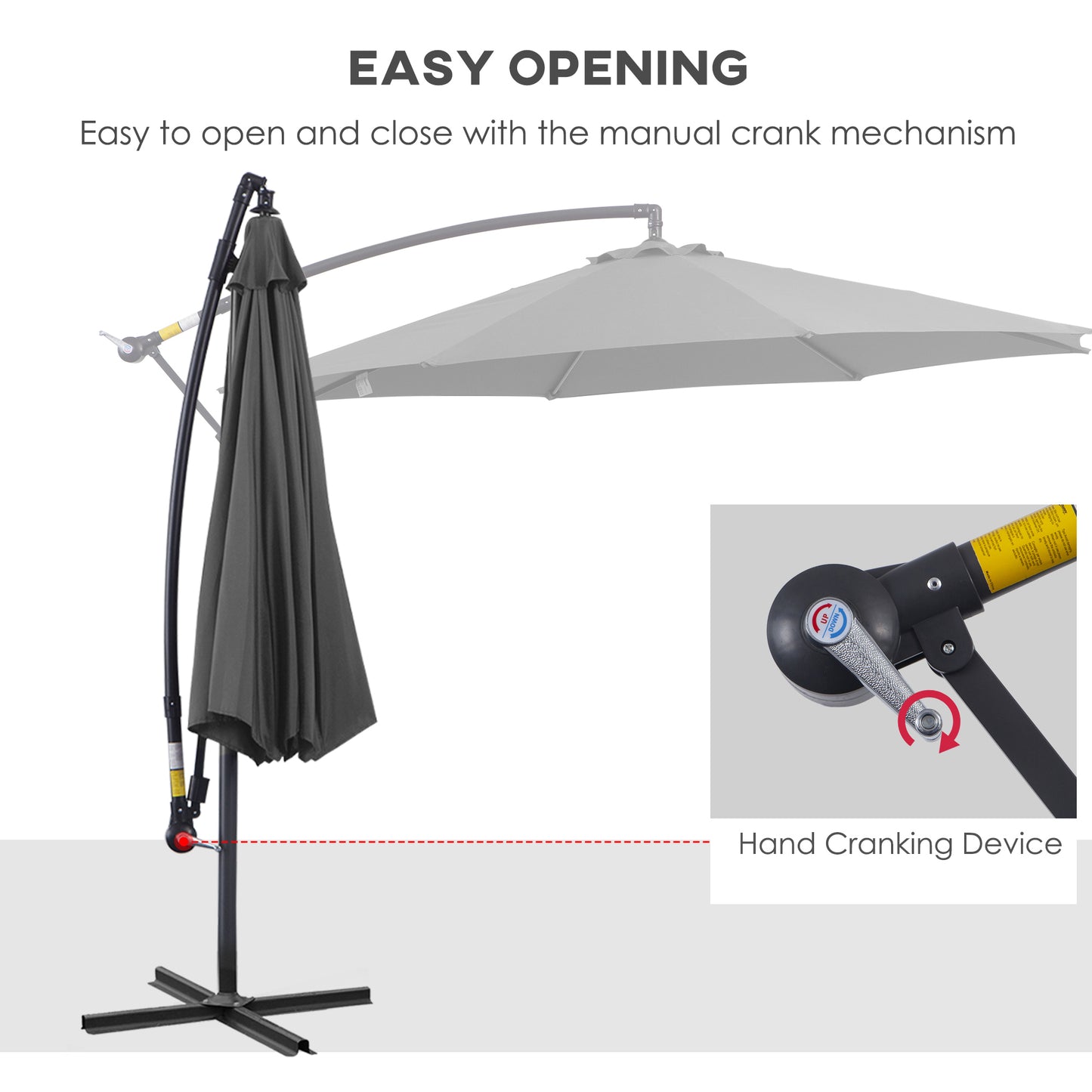 9.7ft Offset Patio UmbrellaCantilever Parasol with Crank Handle, 8 Ribs and Cross Base for Outdoor, Sun Shade, Cream