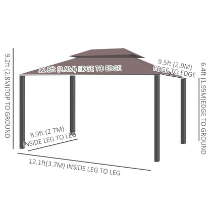 10 x 13ft Aluminum Frame Gazebo Canopy Double Tier Garden Shelter with Netting and Curtains, Coffee