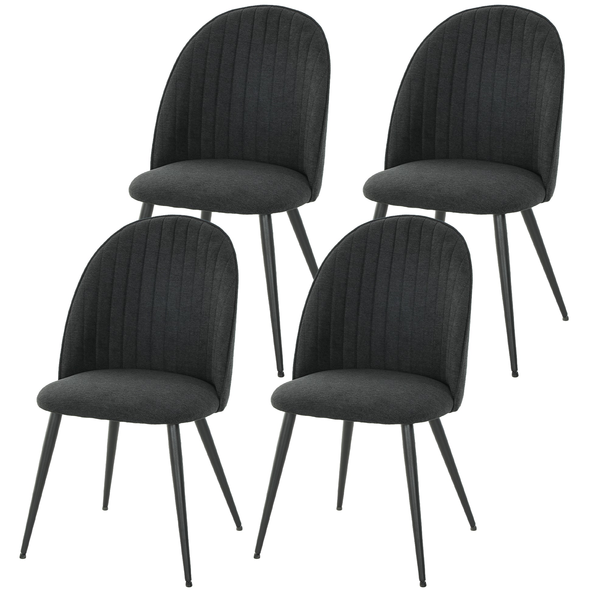 Set of 4 Modern Dining Chairs, Velvet Upholstered Kitchen Chairs with Steel Legs for Living Room, Black