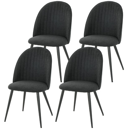 Set of 4 Modern Dining Chairs, Velvet Upholstered Kitchen Chairs with Steel Legs for Living Room, Black