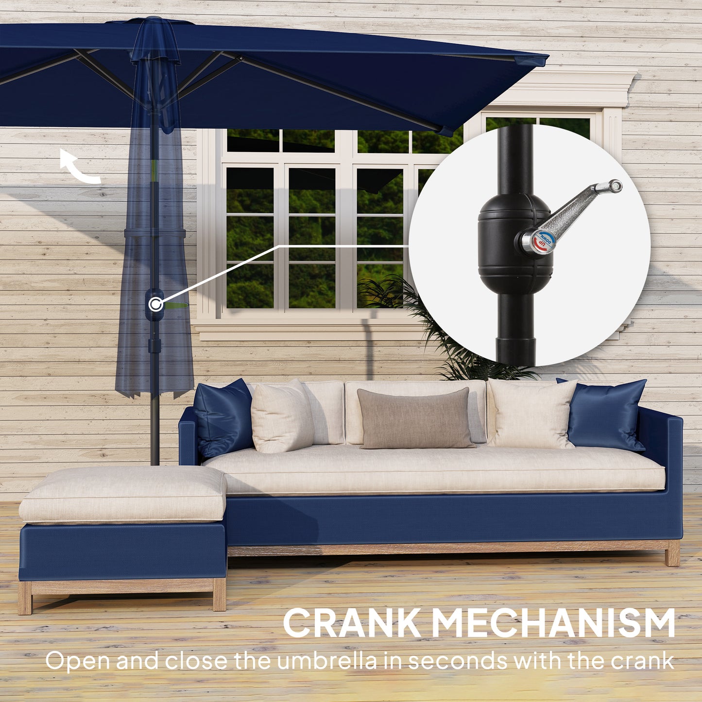 6.5x9.6ft Rectangle Aluminum Tilt Patio Umbrella, Garden Market Parasol, Outdoor Sunshade Canopy with Crank, Navy Blue