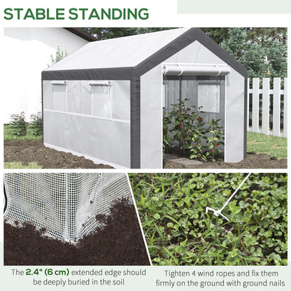 7' x 12' x 7' Heavy Duty Walk-In Greenhouse with Wind Resistance Level 4 & Ventilation Design, White