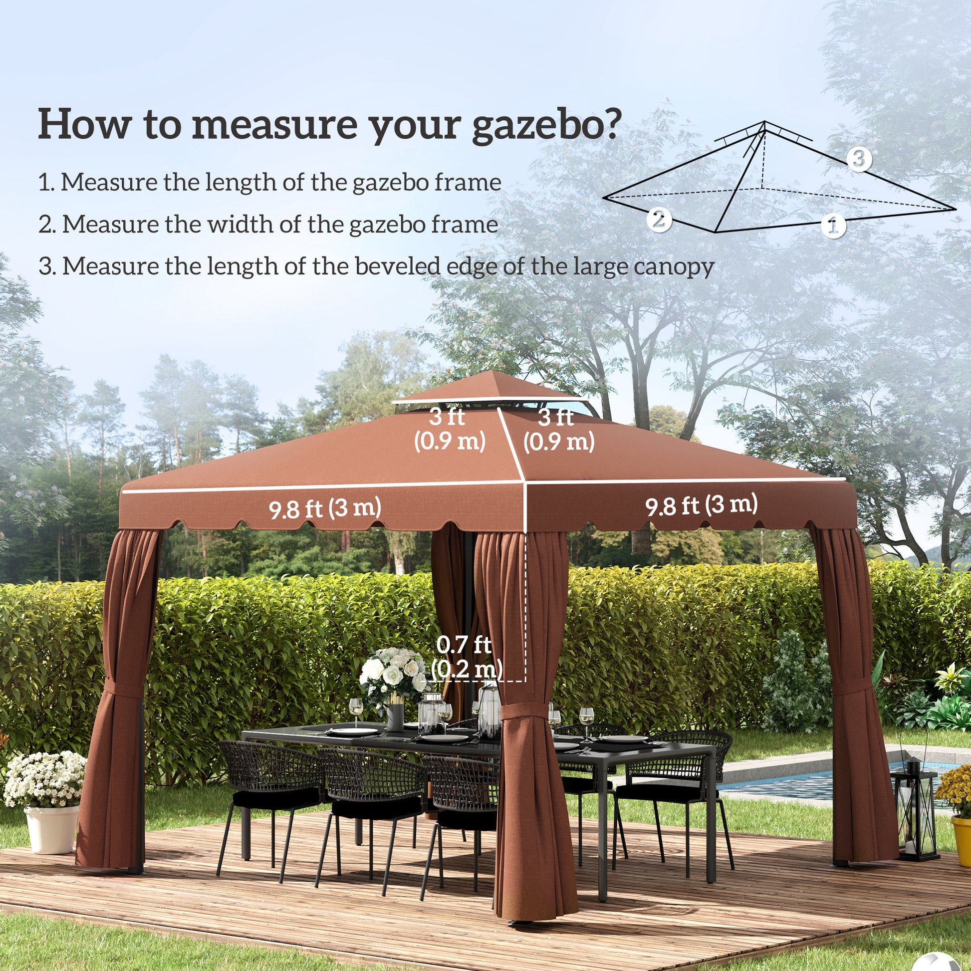 10' x 10' Gazebo Replacement Canopy, Gazebo Top Cover with Double Vented Roof for Garden Patio Outdoor TOP ONLY, Coffee