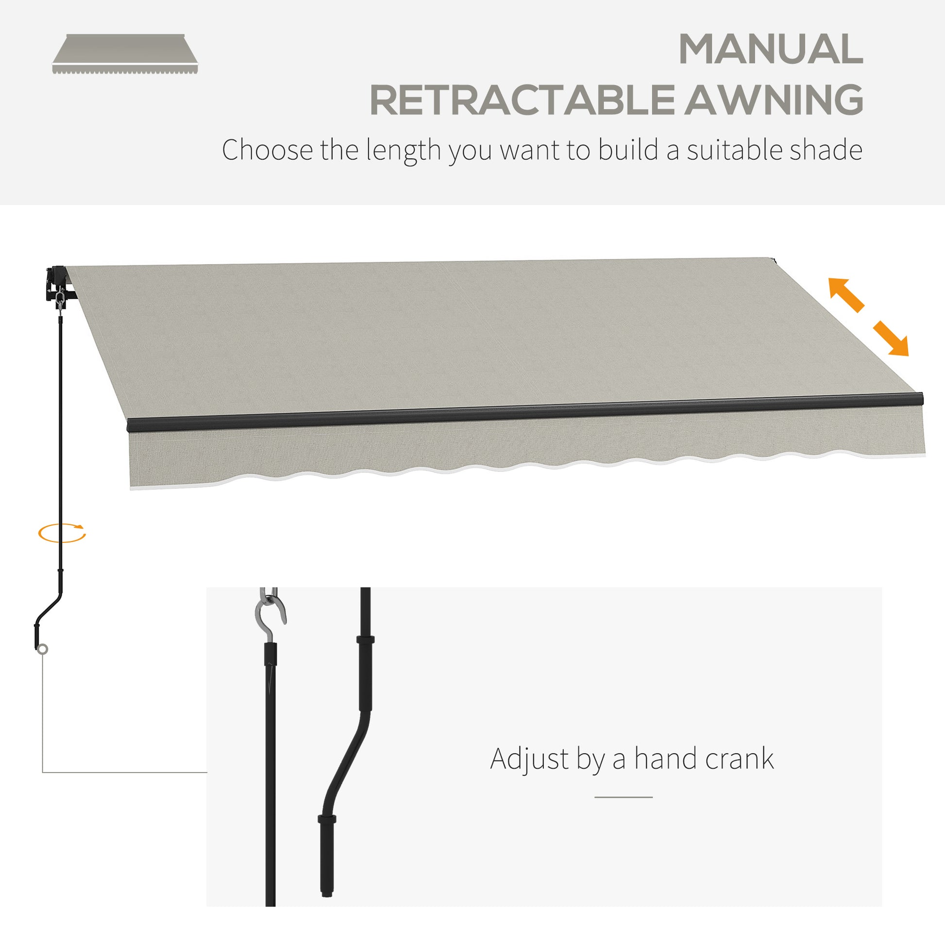 10' x 8' Retractable Awning, 280gsm UV Resistant Sunshade Shelter, for Deck, Balcony, Yard, Light Grey