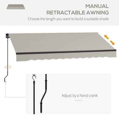 10' x 8' Retractable Awning, 280gsm UV Resistant Sunshade Shelter, for Deck, Balcony, Yard, Light Grey